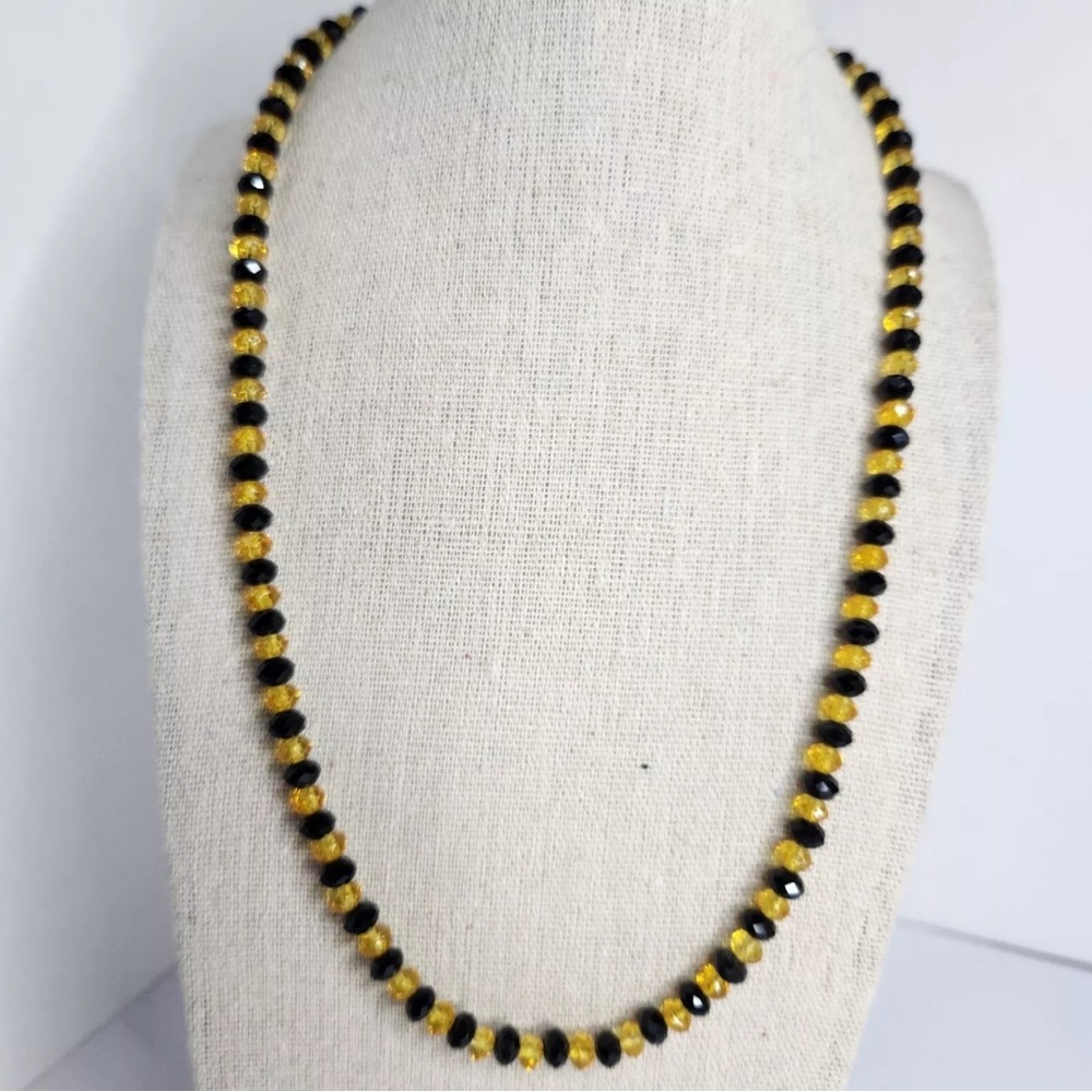 Vintage Yellow & Black Faceted Acrylic Beaded Necklace 20” Adjustable Length